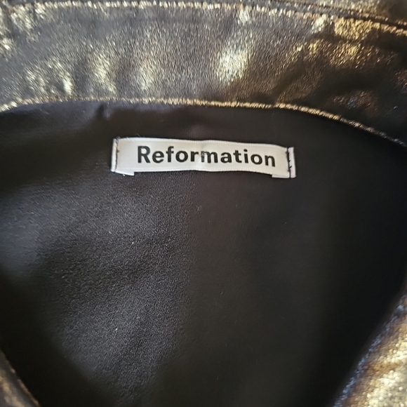 Reformation Womens Gold Metalic Nolan Long Sleeve Button Blouse S - Picture 9 of 16